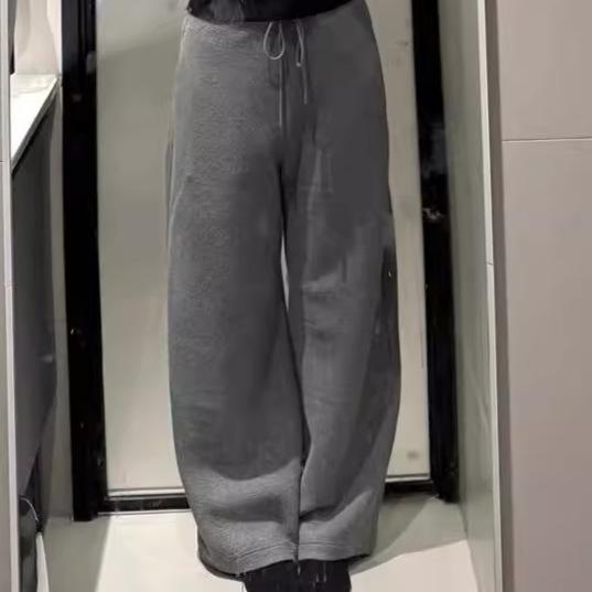 レディース 秋冬 コーン形パンツ バナナパンツ ハイウエスト 弧形 細腰 スパイシースタイル ラフスタイル ワイドパンツ ゆったり ルーズフィット カジュアルパンツ ドローストリング ストレートパンツ 長丈 伸縮性 スパンデックス ブラック グレー カー