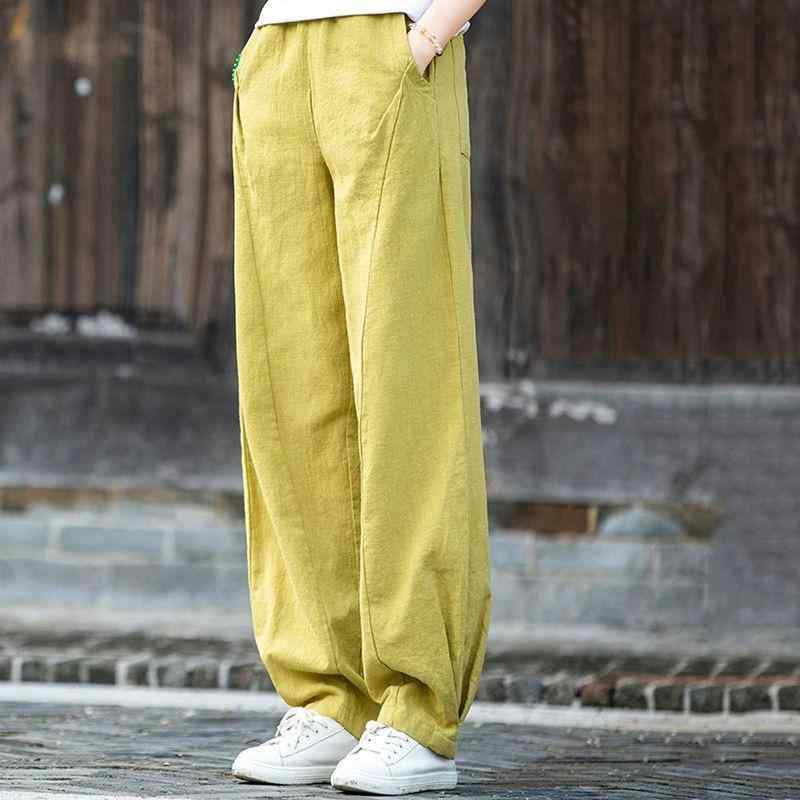 レディース ワイドパンツ 綿麻 接触冷感 秋冬 ロング丈 ゆったりシルエット ハイウエスト ローライズ 民族風 プリーツ ポケット 切り替え 吸湿速乾 軽量 伸縮性 イエロー ブラック ベージュ 普段使い 通勤 部屋着 御姐風 私服 カジュアル スタイル