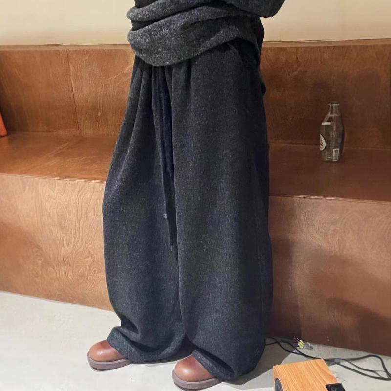 レディース 冬 厚手 ハーレムパンツ 韓国風 ゆったり ワイドシルエット 大きいサイズ ハルタムシルエット コットン混 伸縮性 無弾性 ブラック グレー系 花柄 ロング丈 厚み 暖か素材 ゆったりカジュアル 普段使い 秋冬 ルーズフィット ハイウエスト