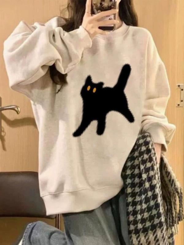 レディース スウェット トップス メンズ風 ビッグシルエット ゆったり ルーズフィット 長袖 ラウンドネック 秋冬 厚手 ポリエステル 素材 かわいい アニメ柄 プリント 気質 通勤スタイル 普段使い 柔らかい 肌触り 伸縮性 中長丈 シルバーグレー ベ