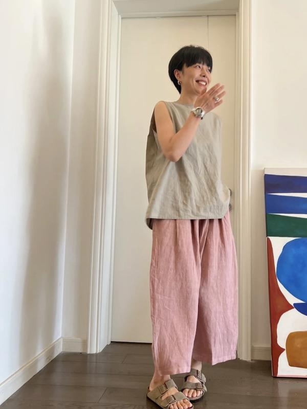 レディース ワイドパンツ 綿麻 ローブパンツ 九分丈 直筒 ゆったり ロング 軽量 吸湿速乾 かわいい ピンク 春夏 通勤 普段使い カジュアル