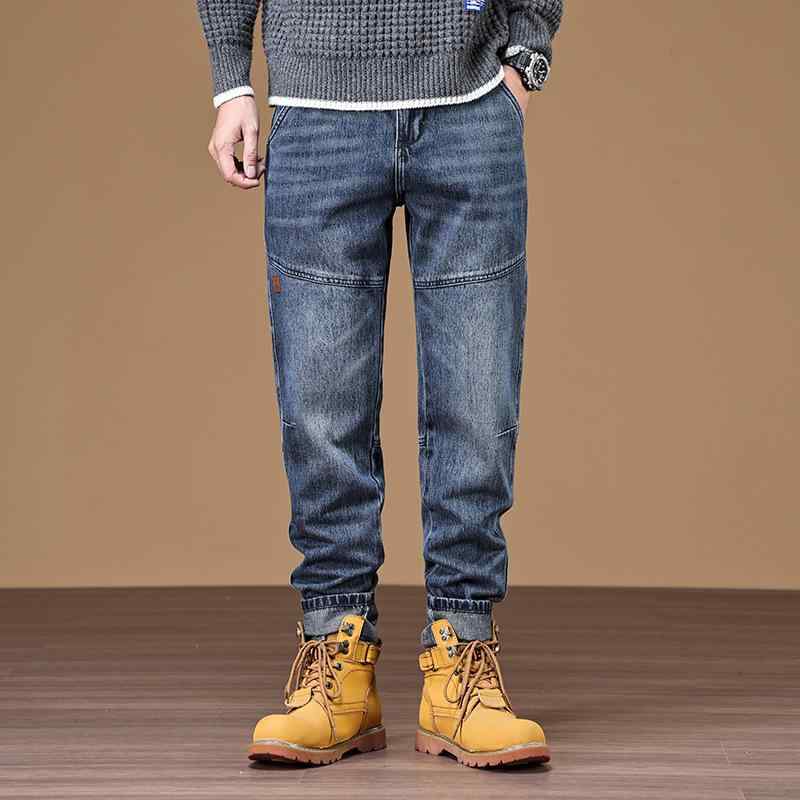 秋冬 牛仔パンツ メンズ 直筒 コットン 95% 中腰 長丈 水洗加工 口袋装飾 基本スタイル 復古 日常使い 青少年向け ファッション カジュアル 無弾力 ジッパー開き 普通厚 直筒裾