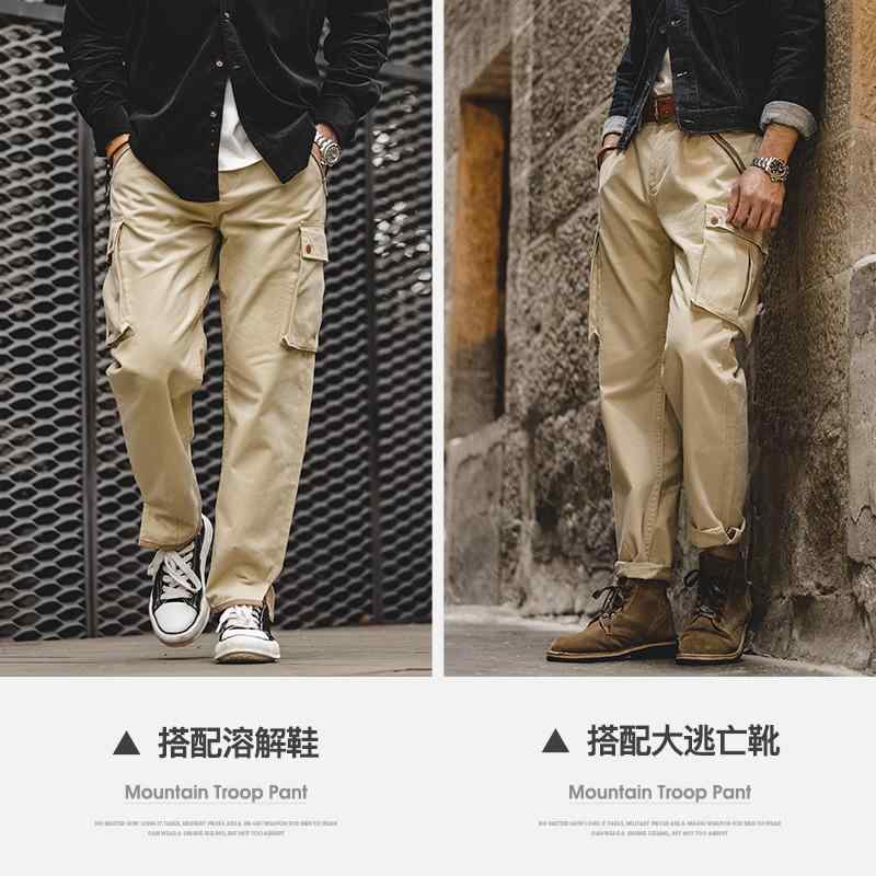 メンズ 工装パンツ ミリタリー風 アメリカン レトロ カーキ コットン 素材 直筒 ミッドライズ ロング丈 ゆったり シルエット 多ポケット デザイン 無地 洗い加工 日常使い 通勤 対応 四季 対応 軽量 伸縮性 なし ベーシック スタイル