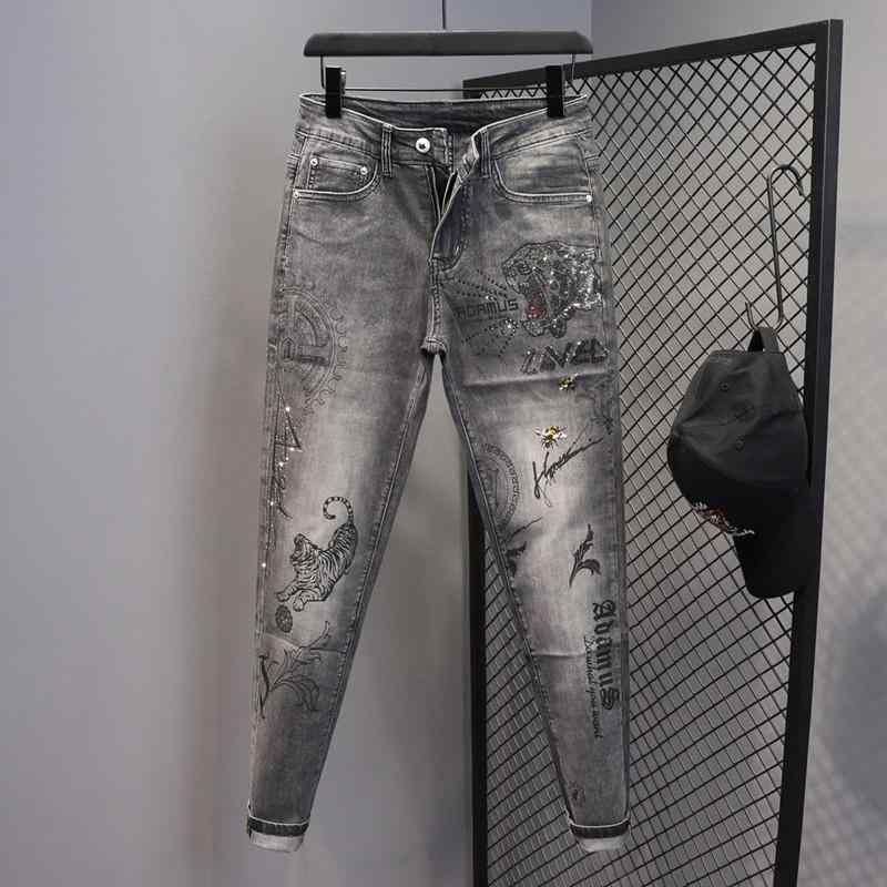 メンズ ジーンズ 牛仔パンツ グレー インナープリント 切り替え ステッチ 細脚 スリムフィット ストレッチ コットン デニム 長ズボン 通勤 普段使い 秋冬 春夏 四季 青少年 カジュアル ミッドライズ ジップフライ テーパード レッグ ミディアム厚