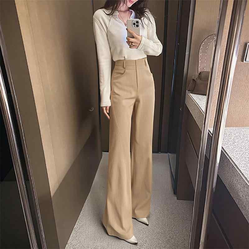 レディース ワイドパンツ ハイウエスト 微喇 ストレート ロング丈 通勤風 気質 薄手 微弾性 ポリエステル ウエストゴム ゆったりシルエット カードゥエット ブラック 接触冷感 吸湿速乾 軽量 春夏 普段使い カジュアル ビジネス 切り替えデザイン 垂 4,905円