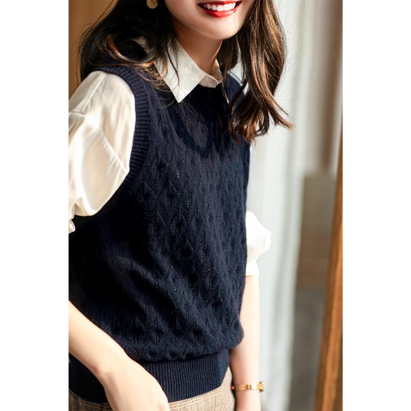レディース ニット 馬甲 丸首 ゆったり 羊毛 キャミソール 秋冬 トップス 無地 接触冷感 軽量 知性 気質 通勤 部屋着 カジュアル ホワイト ブルー 切り替え デザイン 吸湿速乾 再生繊維 ハイネック ビッグシルエット デイリー ウィメンズ セータ