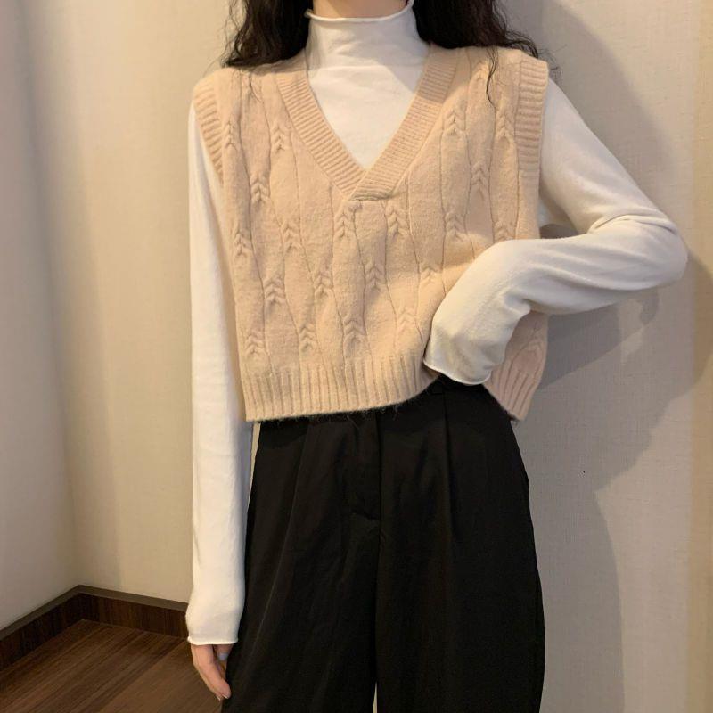 ニット 毛織り トップス 女性用 Vネック 無袖 セーター 春夏 秋冬 コットン ポリエステル 混紡 ブラック ホワイト ベージュ ブラウン カラー 軽量 快適 ゆったり シルエット レイヤード コーディネート 日常使い トップス インナー 外出着
