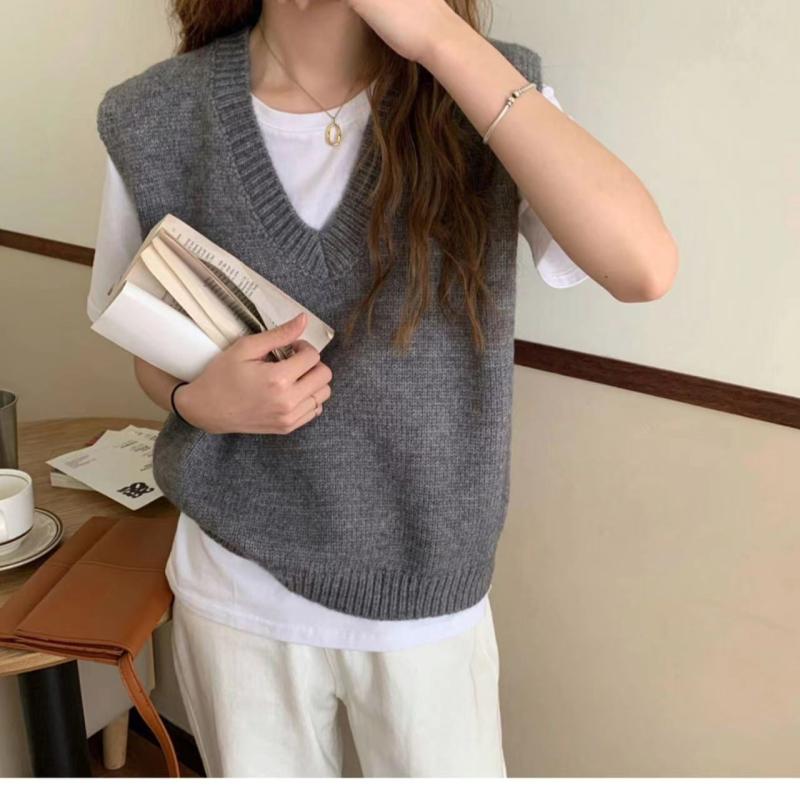 レディース ニット ベスト 外し レイヤード 背心 マフラー 女性 春夏 Vネック シンプル ソリッドカラー 針織 無地 切り替え デザイン 気質 通勤 スタイル 直筒 シルエット ポリエステル 混紡 アクリル 繊維 快適 レジャー トップス カーディガ