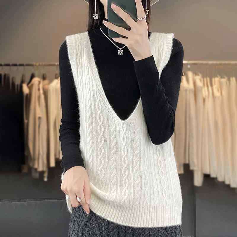ニット ベスト 女性用 春夏 秋冬 通勤 スタイル ファッション Vネック 無袖 レイヤード 外出着 羊毛 素材 気質 デザイン 白色 ブラック ベリー系 グリーン 紫 カラー 軽量 伸縮性 セットアップ トップス かわいい シルエット メンズ 類似 女