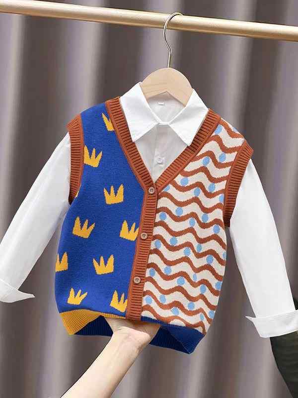 キッズ 男の子 秋冬 ニット セーター 毛糸 トップス ベビー 子供 背心 シャツ ブラウン カラー ポリエステル 素材 柔軟 加工 プルオーバー スタイル 日常使い カジュアル ファッション 暖か 保温 機能 中厚手 普通 厚み 無地 パターン ノーカ