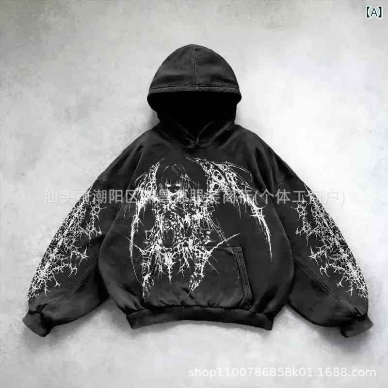 メンズ フーディ ヒップホップ Y2K スウェット トップス 長袖 ルーズフィット プリント コットン混 ポケット付き ユニセックス ストリートファッション カジュアルウェア 日常使い 接触冷感 吸湿速乾 春夏秋冬 通年対応 かわいい グラフィックデザイ