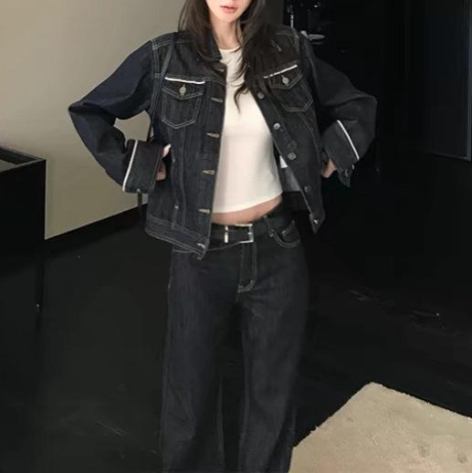 ジーンズ セットアップ 成人女性用 ジーンズ上衣 引っ切り無いズボン下 春夏 長袖 ポロハラ 広々とした影ぼうし 伸ばすこと原材料 ??混 軽さ 通い 普段使い走り 表どおり表現スタイル 古典派音楽 象牙色 第一義的色つや
