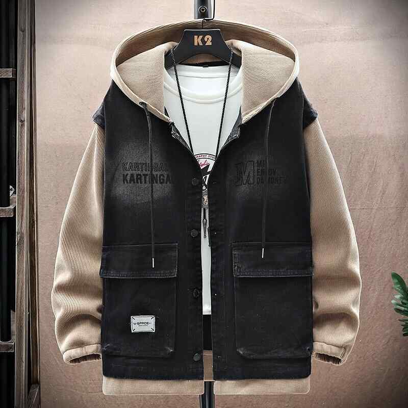 メンズ コート ジャケット 牛仔 デニム トップス フード付き 長袖 薄手 合体型 耐摩耗 灯芯? 兔毛 素材 春季 春夏 秋冬 青少年 男性用 ゆったり ルーズフィット 韓国風 カジュアル 普段使い 外穿 ブルー グリーン ブラック｜フォークBR