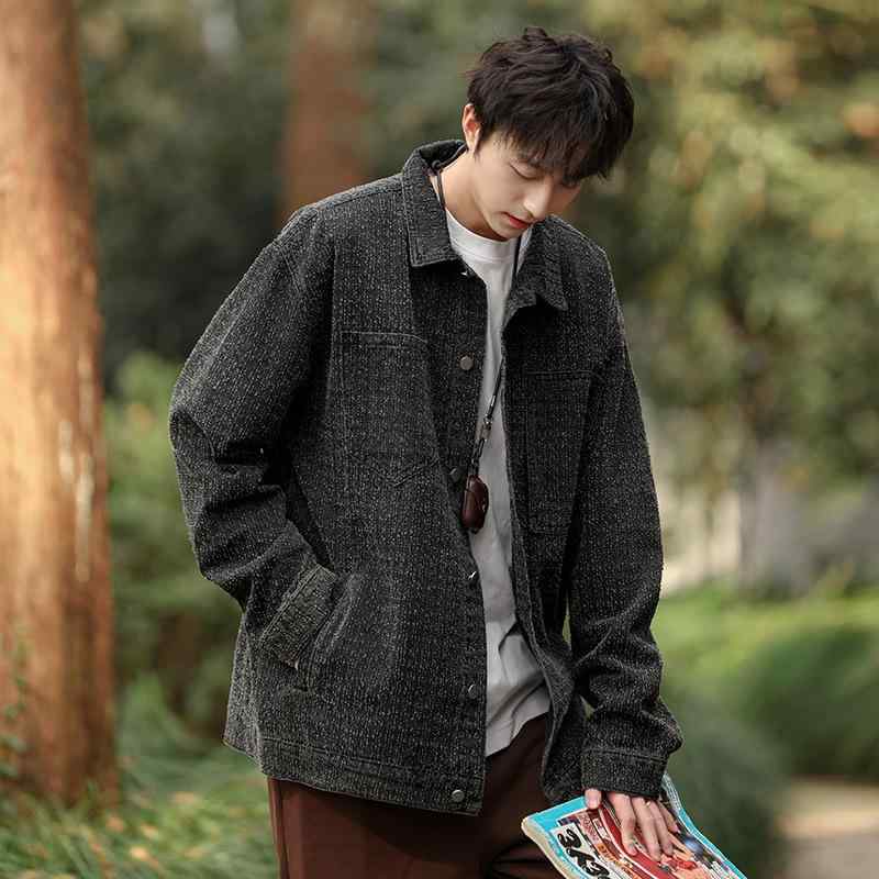 メンズ 上衣 工装 厚地の外套 烏兎 春夏 秋冬 防風 役立つこと ゆったり 影ぼうし 下げ翼衣嚢 長袖 トップス 綿織物 肌目 ポリエステル 原材料 朦々たる 製作 御花 刷り上げる 赤銅色 黄色緑であること 黒いこと 色つや 青少年