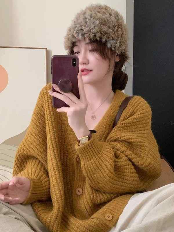 カーディガン 女性用 春夏 秋冬 Vネック 長袖 ゆったりシルエット 粘着繊維 切り替えデザイン ピンク ベージュ ブラウン ブルー ホワイト 気質 通勤スタイル 柔らかい 接触冷感 中厚 普通丈 単品 樹脂加工 ワイドフィット