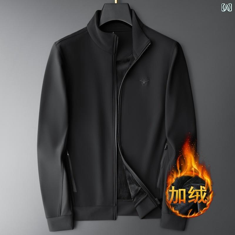 メンズ 秋冬 上衣 立襟 編み物 棒球服 風防ガラス 防風 長袖 練りあわせる型 一回り部屋の入り口 ジップ 無帽 普通厚 単色 中長丈 直裾 多衣嚢 ジップポケット 刺しゅう 編み物 ナイロン 天地絹 ポリエステル 裏地 プラッシュ 朦々たる 黒いこと うす暗い薄墨色 ネ
