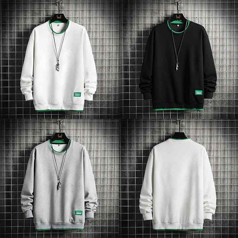 メンズ ロングスリーブ トップス ラウンドネック スウェット シャツ 長袖 ルーズフィット コットン混紡 ベーシック スタイル ユニセックス ストリートファッション 春秋 シーズン 日常 着用 快適 素材 サイドポケット 付き 直線シルエット 無地 デザ