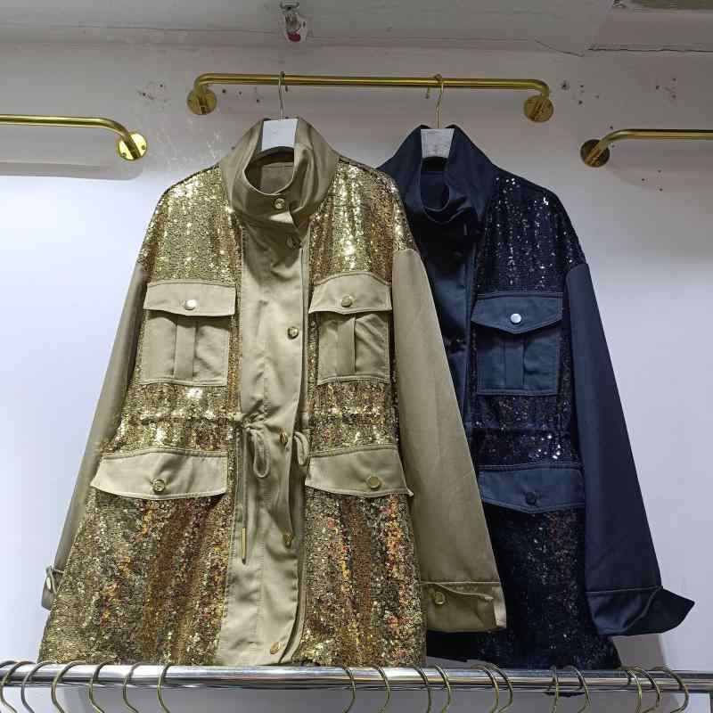 トレンチコート 女性用 かわいい かき色 黒 デニム 切り替え ルーズ ミドル丈 長袖 立襟 春夏 秋冬 通勤 普段使い 街着 ワークスタイル 軽量 伸縮性 吸湿速乾 高級感 ラフ スタイリッシュ コート ジャケット アウター トップス 7,892円