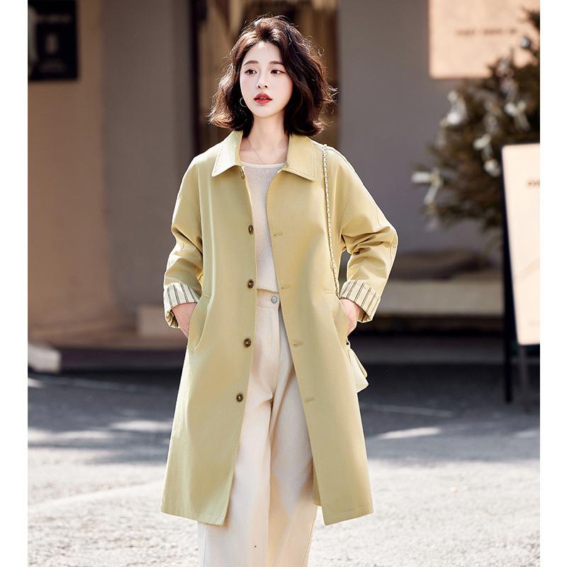 コート 女性用 ベージュ 綿混 ポリエステル ロング丈 ワイドシルエット スタンドカラー 長袖 ポケット 切り替え シングルブレスト ゆったり 快適 カジュアル 秋冬 コート トップス ジャケット トレンチコート ミドル丈 ライトウェイト ベーシック ス