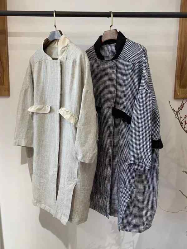 コート レディース 春 麻 素材 風 ジャケット 女性用 ハリネズミエッジ 花柄 刺繍 切り替え デザイン 中長丈 トップス ゆったり シルエット 丸首 五分袖 単排ボタン 復古 スタイル 日常使い 軽量 通勤 普段着