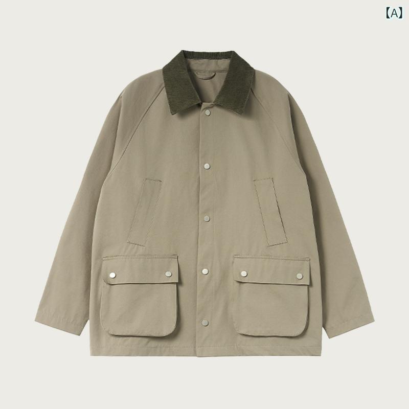 メンズ ジャケット 秋冬 風合い ポリエステル 伸縮性 防風 耐摩耗 ゆったり スタンドカラー シングルブレスト 長袖 挿肩袖 ポケット 飾り カーキ ブラウン ブラック グリーン ゆったり シルエット 街着 ユニセックス スタイル 軽量 暖か コート ｜フォークBR