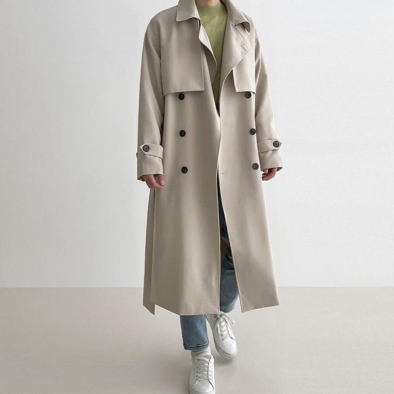 メンズ コート 風防服 トレンチコート ミドル丈 ロング丈 春 秋冬 韓国風 英倫風 ワイドシルエット ゆったり トレンド ダブルブレスト 膝下丈 ジャケット コート スーツカラー ノーカラー 無地 ポリエステル ビスコース 吸湿速乾 ライトウェイト グ