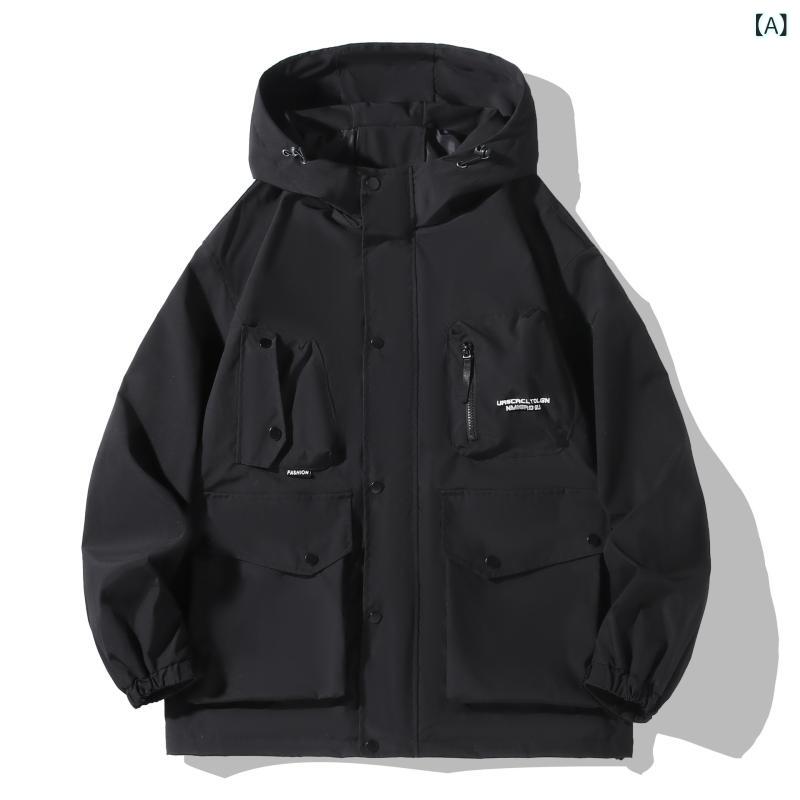メンズ 防水 防風 冲?衣 登山 ジャケット 作業着 風衣 春秋 トップス フード付き スタンドカラー ミドル丈 ゆったり シルエット ポリエステル 混紡 吸湿速乾 軽量 ジッパー ポケット 黒 緑 グラフィック プリント ゆったり フィット メンズ サ