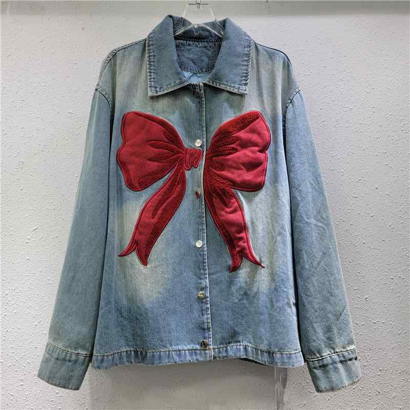 カーディガン 女性用 長袖 水洗牛仔 切り替え 蝶結び 開き ジャケット 春夏 ブルー ポリエステル コットン ミックス デニム生地 ストリートスタイル 個性派 普段使い 通勤 軽量 伸縮性 ハイネック ポロ風 ユーロスタイル|フォークBR