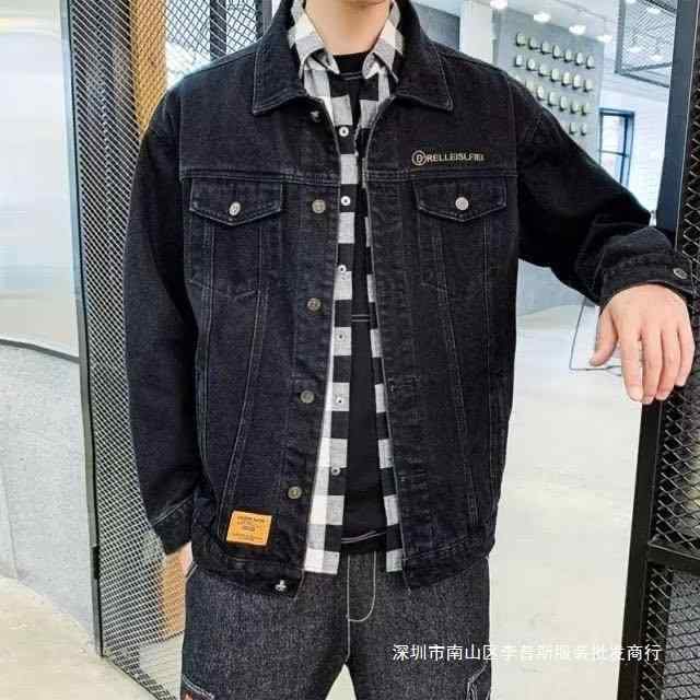 メンズ ジャケット 春秋 デニム コート 男性用 コットン 素材 吸湿排汗 透気性 耐摩耗 色牢度 高級感 復古 刺繍 デザイン 大きいサイズ ゆったり シルエット 韓国風 スタイリッシュ ワークウェア スタイル スタンドカラー シングルブレスト ロング