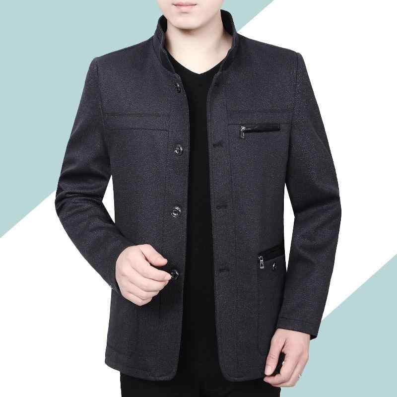 春秋 男性用 ジャケット トップス 父親 スタイル 薄手 アウター 老人 服 長袖 コート 翻領 シングルブレスト ノーカラー スタンダード フィット ビジネス 休? スタイル ポリエステル 混紡 ヴィンテージ 加工 無し アイロン 処理 直線 裾 立体