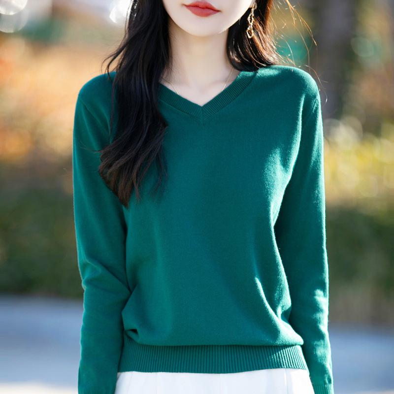 ニット トップス レディース Vネック 長袖 薄手 インナー 春夏 綿 素材 ゆったり セットインスリーブ ソリッドカラー ライトウェイト 快適 シンプル デザイン ライトブルー ピンク アイボリー ライトグレー ベージュ ネイビーブルー ダークグリーン