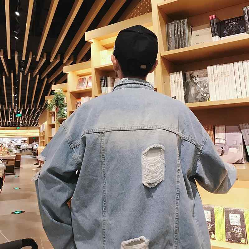 メンズ 牛仔ジャケット 破れ加工 デニム 外套 春夏 秋冬 耐摩耗 色落ち耐性 無帽 標準シルエット シングルブレスト 長袖 ラグラン袖 直裾 立体ポケット プリント プリーツ加工 ライトブルー ダークブルー ブラック ルーズフィット カジュアル ストリ