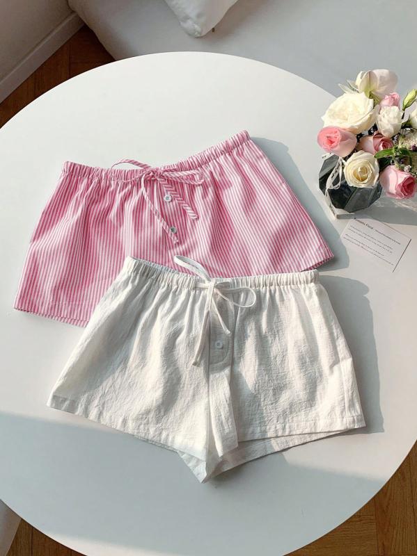 レディース ショートパンツ 春夏 直筒型 ミディアムレングス ミッドライズ ポケット ポリエステル ストレッチ ポケット付き 快適 普段使い カジュアル ブラック ホワイト ピンクストライプ ブルーストライプ