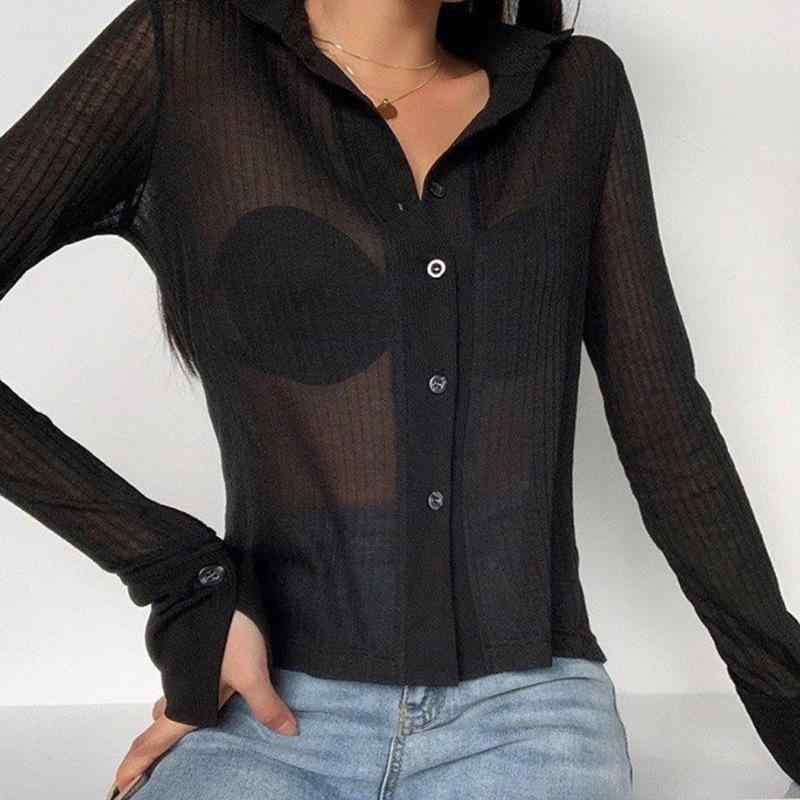 シャツ 女性用 透視 切り替え 長袖 Vネック トップス インナー 気質 通勤 普段使い 英倫風 ストリート カジュアル ポリエステル 素材 幅広 ルーズ フィット 普通丈 ワン ボタン ホワイト ブラック 軽量 通年