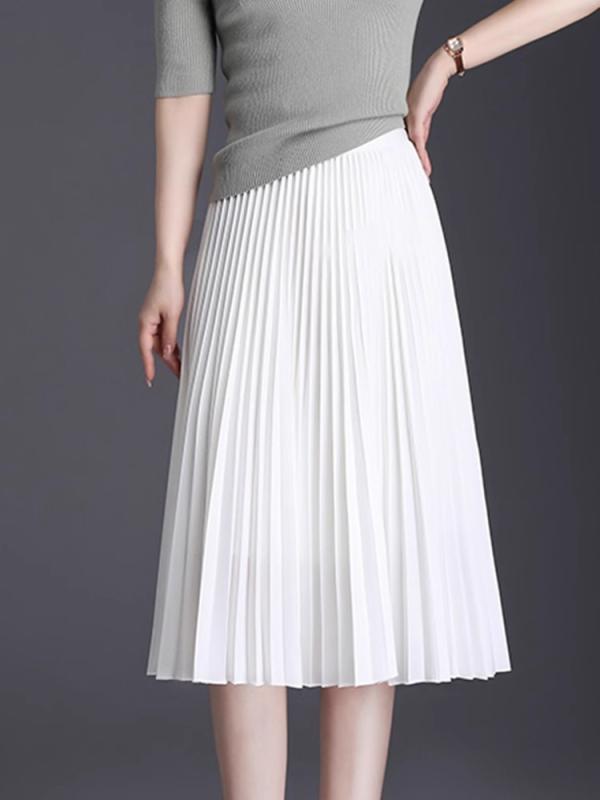 スカート 女性用 春夏 Aライン ハイウエスト 中長丈 百褶 半身 風琴 白色 杏色 ブラック ?? 軽量 垂感 清新 かわいい 気質 優雅 通勤 普段使い 伸縮性 吸湿速乾 ビッグシルエット スリム効果