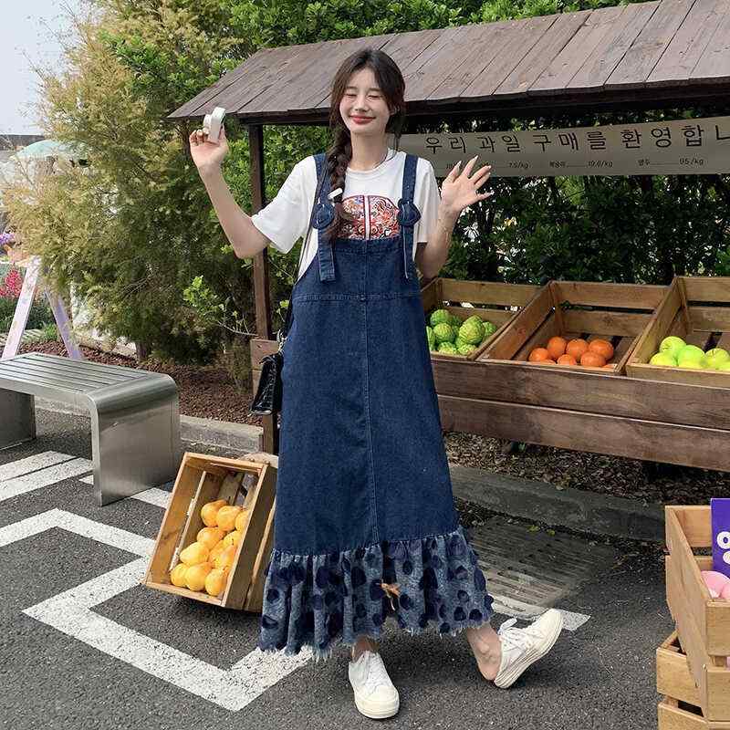 ワンピース レディース デニム 背広ストラップ ロングドレス 春夏 学院風 花柄 2点セット プリンセススリーブ 短袖 ラウンドネック コントラストカラー スリムフィット 街頭スタイル コットン混 ポリエステル ブルー グレー ブラック ライトウェイト 8,351円