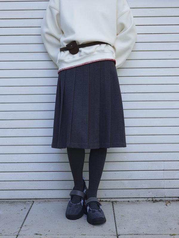 スカート 女性用 秋冬 Aライン ミディ丈 プリーツ 半身スカート 黒 グレー ブラウン ポリエステル 混紡 ウール 混 切り替え デザイン 手加工 破れ加工 日韓カジュアル スタイル 膝丈 フレア シルエット 暖か素材 普段使い