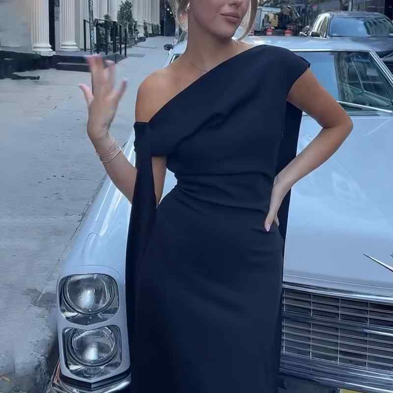 ワンピース 女性用 夏 無袖 セクシー 純色 修身 ハイウエスト ロングスカート ファッション 気質 ブラック ?? ポリエステル 免? 接触冷感 軽量 伸縮性 私服 名媛 純欲 セクシー セットアップ 単品 セットインスリーブレス ロングドレス 膝下丈