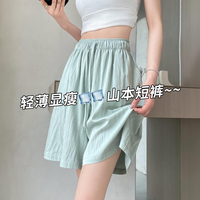 レディース ショートパンツ 接触冷感 再生繊維 夏 薄手 ハイウエスト ワイドレッグ 5分丈 スカートパンツ スポーツ ミッドレングス ゆったり 日常使い 軽量 微弾性 ポケット付き ブラック 杏色 アイボリー グレーグリーン ネイビー ライトグリーン