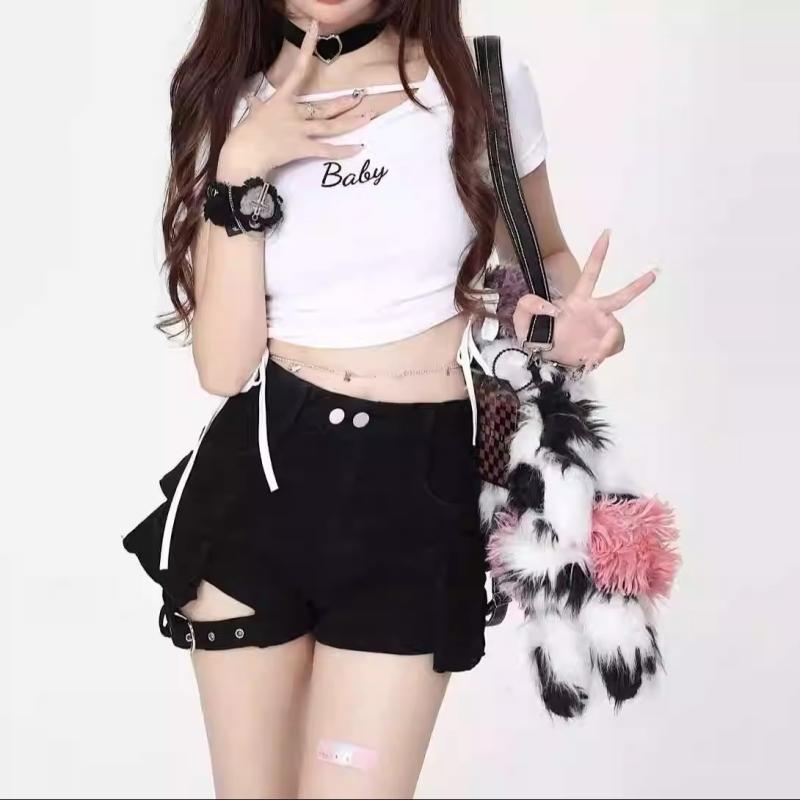 レディース デニム ショートパンツ 夏 高腰 直筒 切り替え ポケット 綿混 ポリエステル 微弾性 軽量 薄手 清新 かわいい スタイル ブラック タイト ビッグシルエット ラフ 普段使い 通勤 キャンパス 風
