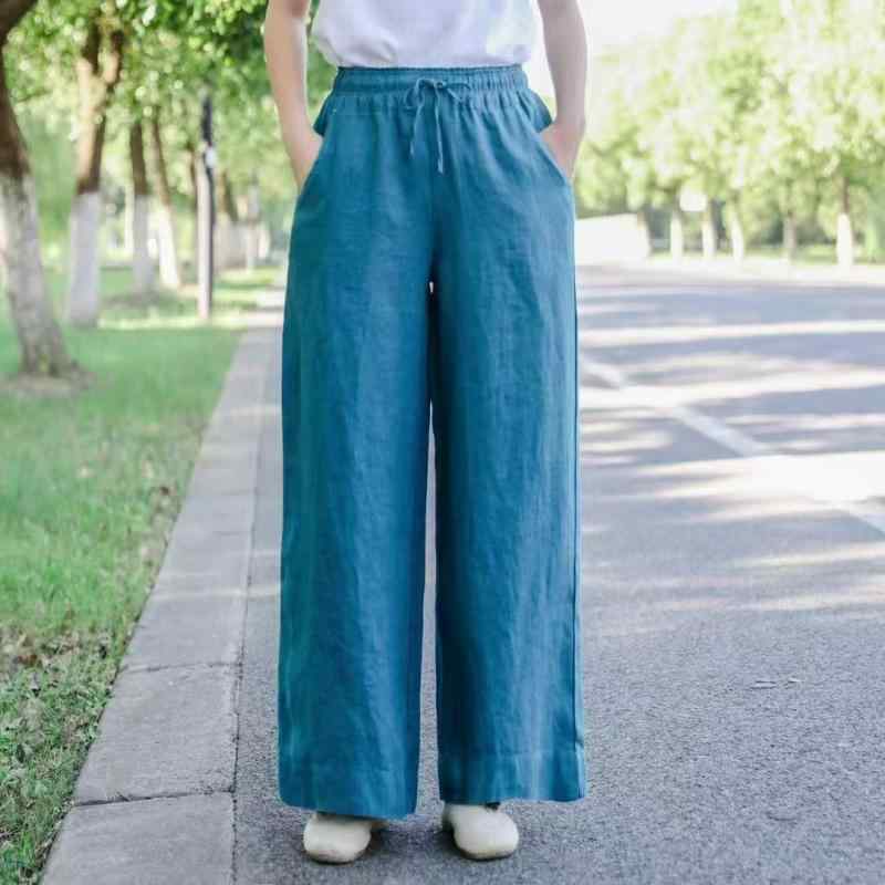 レディース 夏 パンツ 直筒 麻 素材 薄手 軽量 松緊腰 ワイド シルエット シンプル デザイン ゆったり フィット スリム 効果 日常使い 百搭 コーデ カジュアル スタイル 砂洗加工 接触冷感 吸湿速乾 再生繊維 ブラック グレー ベージュ ピンク