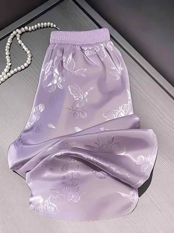 レディース ワイドパンツ 春季 紫色 高腰 垂感 切り替え デザイン 気質 ゆったり シルエット 通勤用 普段使い 軽量 吸湿速乾 ポリエステル 素材 伸縮性 長丈 大きめ サイズ クロップド フレア レギュラー フィット 快適 洗濯簡単 コスパ スタイ 4,796円