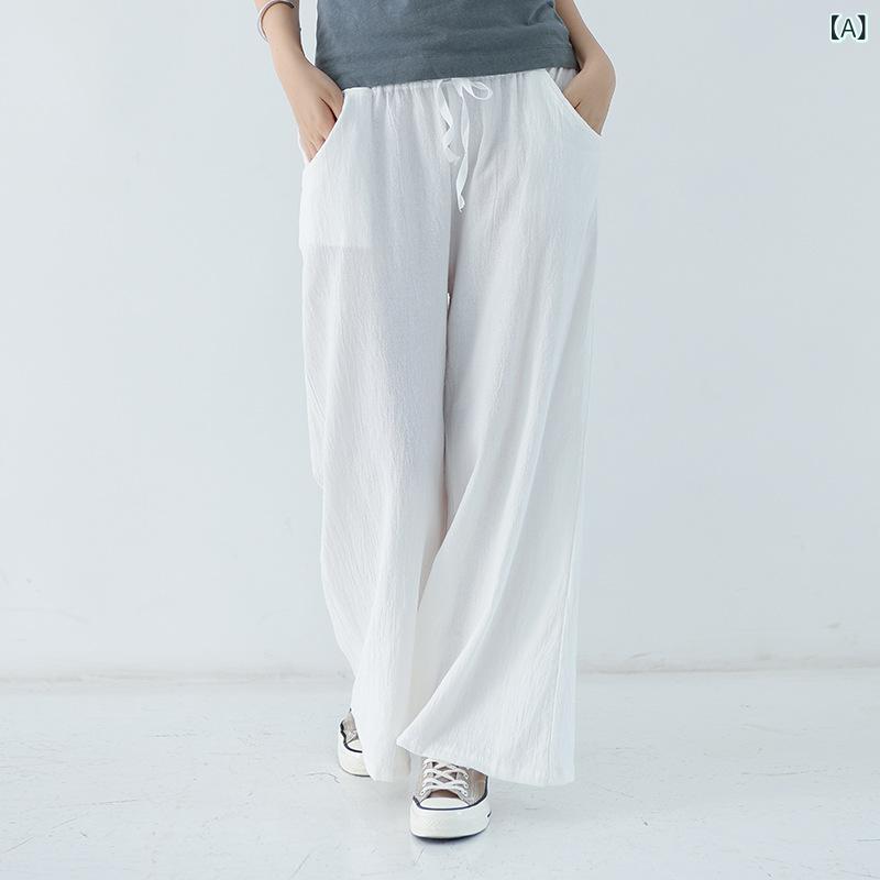 レディース ワイドパンツ 春夏 綿麻 接触冷感 ハイウエスト 直筒 ロングパンツ ゆったり シルエット 紐調整 軽量 吸湿速乾 通勤 普段使い 部屋着 アウトドア かわいい 女性用 ブラック ホワイト ベージュ グリーン ネイビー カーキ 25-29歳向