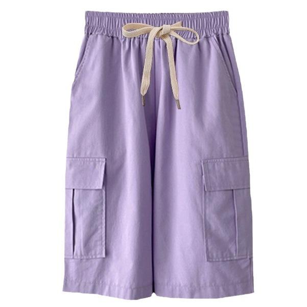 レディース 夏 薄手 高腰 ワイドパンツ 150kg対応 ゆったり ストレート レギュラー ビッグサイズ 弾力 コットン ポリエステル 切り替え ポケット 黒 紫 白色 ミリタリーグリーン ライトグリーン カーキ ピンク ブルー ネイビー 通勤 普段使い