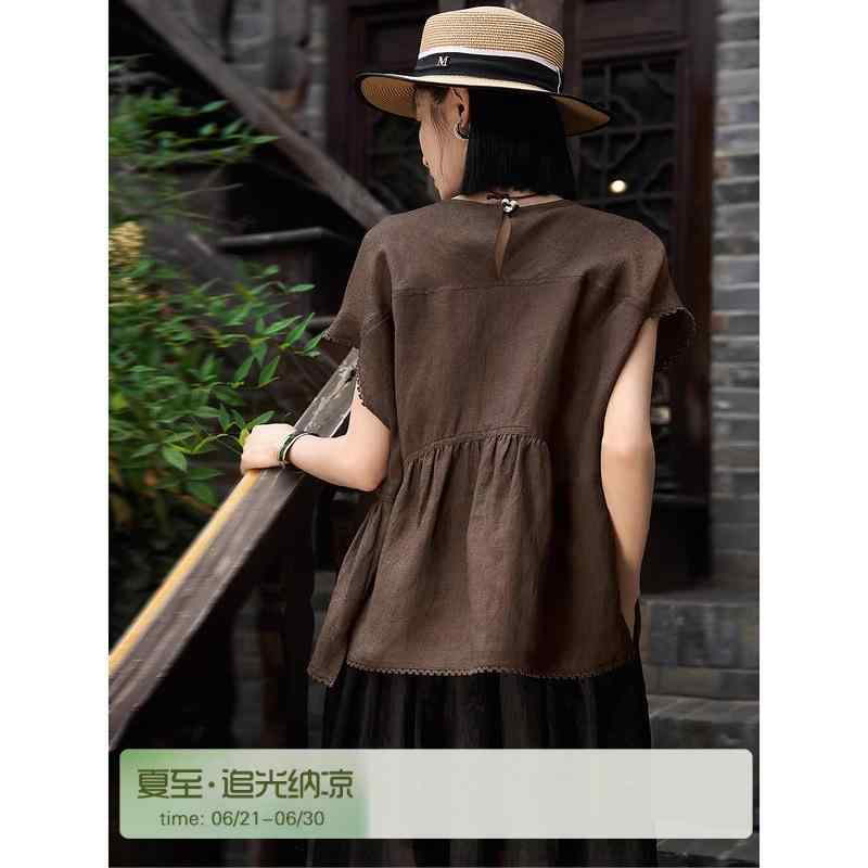 Tシャツ 女性用 夏 通勤風 Vネック 無袖 キャミソール トップス かわいい ゆったり ビッグシルエット 短丈 廓形 レース 切り替え レイヤード 綿麻 接触冷感 軽量 吸湿速乾 伸縮性 ブラウン ブルー グリーン ホワイト ネイビー パープル カジュ