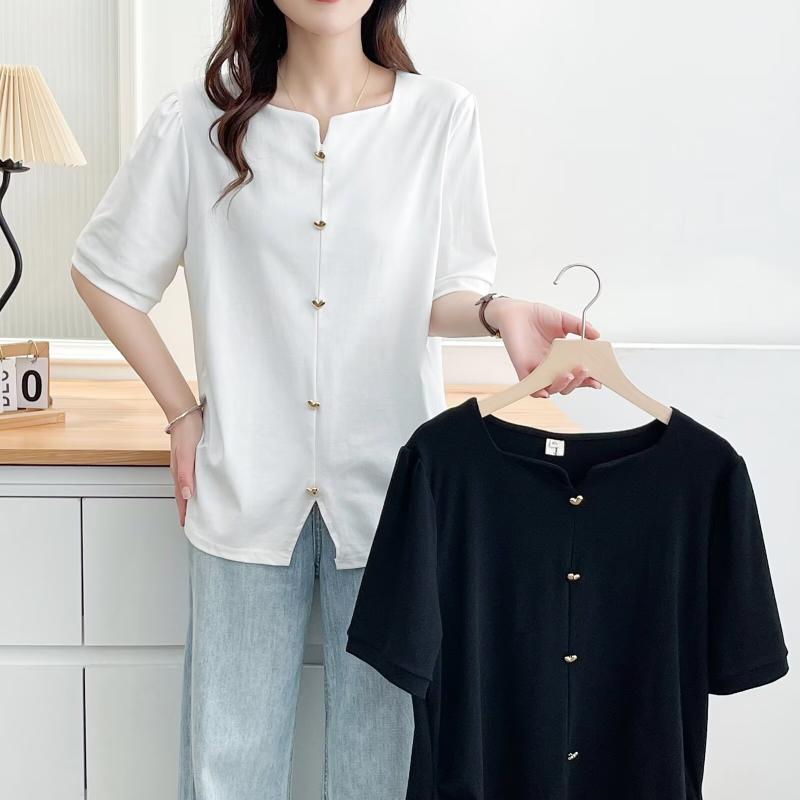 Tシャツ 女性用 プラスサイズ 春夏 シンプル 無地 スリム効果 スクエアネック 短袖 切り替え ポリエステル 白色 ブラック 快適 日常使い 軽量 伸縮性 カジュアル トップス ファッション 4,662円