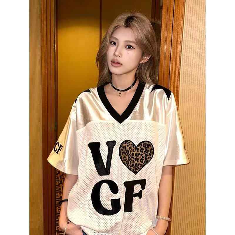 Tシャツ 女性用 夏 短袖 Vネック ヒョウ柄 切り替え 速乾 ポリエステル 軽量 吸湿速乾 ゆったりシルエット かわいい 日韓カジュアル トップス 普段使い ルームウェア 白 ブラック ピンク系 アイボリー 接触冷感 伸縮性 立体プリント 免アイロン