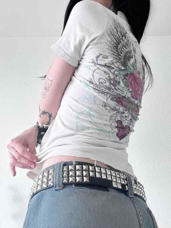 トップス 女性用 Vネック 印花 短袖 修身 暗黒風 Tシャツ 街頭スタイル 個性派 ポリエステル 抽象柄 セットインスリーブ 普通丈 春夏 ホワイト ディープグレー 吸湿速乾 軽量 通勤 普段使い
