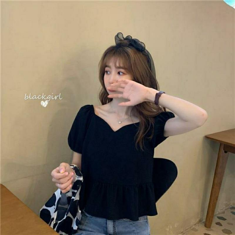 Tシャツ トップス 女性用 Vネック 短袖 シャツ 雪? ポリエステル 素材 接触冷感 軽量 吸湿速乾 伸縮性 ゆったりシルエット 泡泡袖 荷叶辺 プリーツ 純色 ベーシックカラー 都市スタイル 通勤用 普段使い かわいい 気質 春夏 シーズン