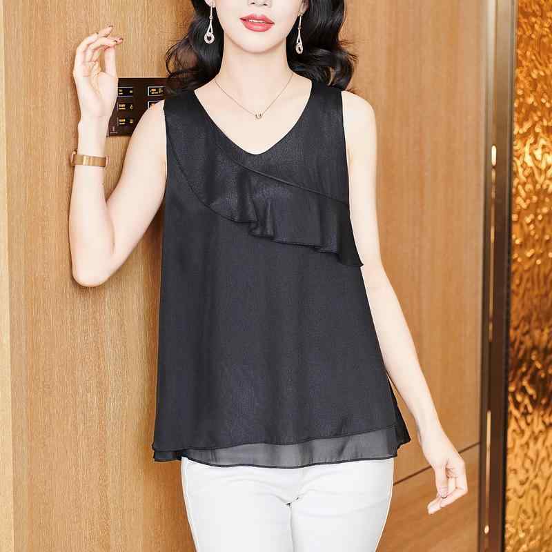 キャミソール 女性用 春夏 無袖 シャツ トップス 雪? シフォン 素材 Vネック ワイド シルエット ルーズフィット ブラック ホワイト シャンパンカラー グレー レッド 伸縮性 聚? 繊維 軽量 通勤 普段使い インナー レイヤード 気質 優雅 スタ